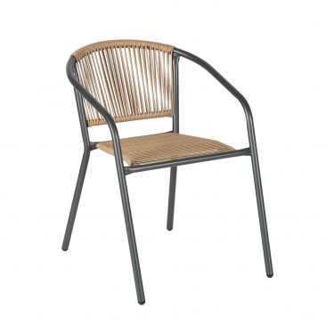 PATTY Πολυθρόνα Στοιβαζόμενη Κήπου, Μέταλλο Βαφή Ανθρακί, PE Rattan Φυσικό  54x69x73cm [-Ανθρακί-, -Φυσικό-] [-Wicker-, -Μέταλλο-] Ε2391,1