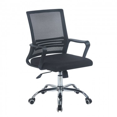 BF2110-W Πολυθρόνα Γραφείου Μέταλλο Χρώμιο, Mesh Μαύρο  59x62x90/100cm [-Μαύρο-] [-Ύφασμα Mesh-] ΕΟ256,W