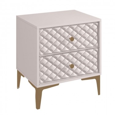 LANA Κομοδίνο με 2 Συρτάρια, Απόχρωση Εκρού, με πρόσοψη Pu Καπιτονέ  50x40x60cm [-Εκρού-] [-Melamine-, -PU - PVC-] Ε7503,1