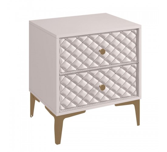 LANA Κομοδίνο με 2 Συρτάρια, Απόχρωση Εκρού, με πρόσοψη Pu Καπιτονέ  50x40x60cm Ε7503,1