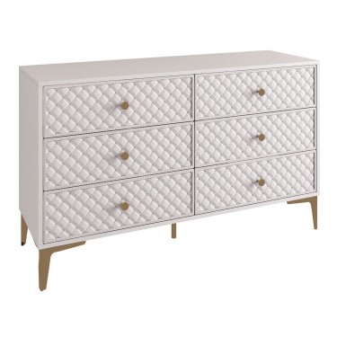 LANA Συρταριέρα με 6 Συρτάρια, Απόχρωση Εκρού, με πρόσοψη Pu Καπιτονέ  120x40x80cm [-Εκρού-] [-Melamine-, -PU - PVC-] Ε7504,1