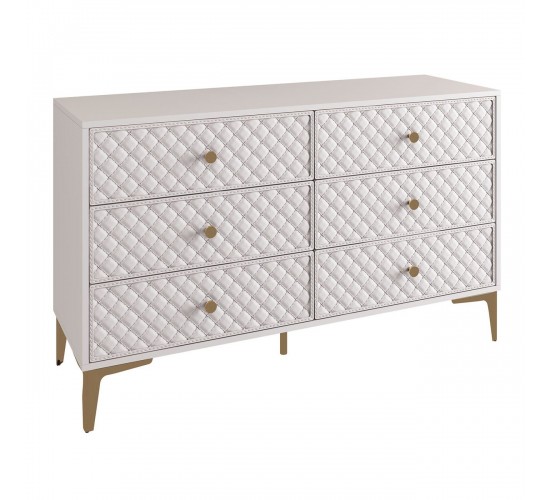 LANA Συρταριέρα με 6 Συρτάρια, Απόχρωση Εκρού, με πρόσοψη Pu Καπιτονέ  120x40x80cm Ε7504,1