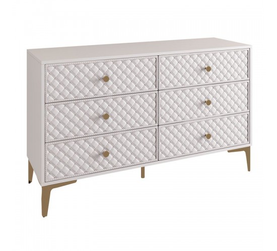 LANA Συρταριέρα με 6 Συρτάρια, Απόχρωση Εκρού, με πρόσοψη Pu Καπιτονέ  120x40x80cm Ε7504,1