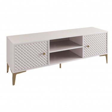 LANA Έπιπλο TV Απόχρωση Εκρού, με πρόσοψη Pu Καπιτονέ  140x40x50cm [-Εκρού-] [-Melamine-, -PU - PVC-] Ε7505,1