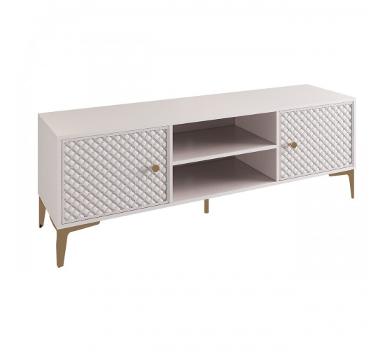 LANA Έπιπλο TV Απόχρωση Εκρού, με πρόσοψη Pu Καπιτονέ  140x40x50cm Ε7505,1