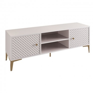 LANA Έπιπλο TV Απόχρωση Εκρού, με πρόσοψη Pu Καπιτονέ  140x40x50cm [-Εκρού-] [-Melamine-, -PU - PVC-] Ε7505,1