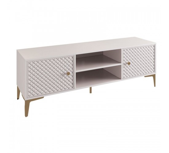 LANA Έπιπλο TV Απόχρωση Εκρού, με πρόσοψη Pu Καπιτονέ  140x40x50cm Ε7505,1