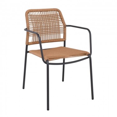 LUIGI Πολυθρόνα Βεράντας-Κήπου Μέταλλο Βαφή Ανθρακί, Rope Wicker Φυσικό, Στοιβαζόμενη  54x56x80cm [-Ανθρακί-, -Φυσικό-] [-Wicker-, -Μέταλλο-] Ε6723,1