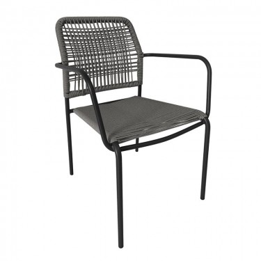 LUIGI Πολυθρόνα Βεράντας-Κήπου Μέταλλο Βαφή Ανθρακί, Rope Wicker Γκρι, Στοιβαζόμενη  52x61x79cm [-Ανθρακί-, -Γκρι-] [-Wicker-, -Μέταλλο-] Ε6723,2