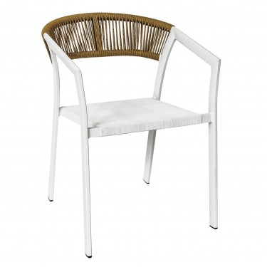PARMA Πολυθρόνα Βεράντας-Κήπου ALU Άσπρο, Rope Wicker Φυσικό, Textilene Άσπρο, Στοιβαζόμενη  55x58x78cm [-Άσπρο-, -Φυσικό-] [-Wicker-, -Αλουμίνιο-] Ε6717,2