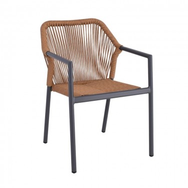 DINA Πολυθρόνα Βεράντας-Κήπου ALU Ανθρακί, Rope Wicker Φυσικό, Στοιβαζόμενη  56x60x84cm [-Ανθρακί-, -Φυσικό-] [-Wicker-, -Αλουμίνιο-] Ε6775,1