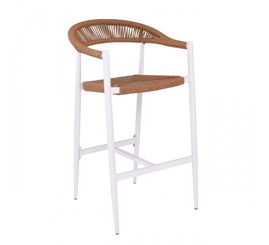 MADY Σκαμπό Bar, ALU Άσπρο, Rope Wicker Φυσικό  56x58x105cm [-Άσπρο-, -Φυσικό-] [-Wicker-, -Αλουμίνιο-] Ε6720,2