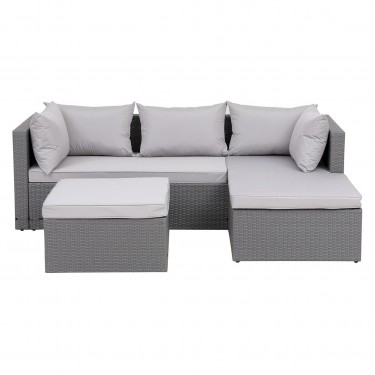 CORNER Set Wicker, Γωνία με Σκαμπό, Απόχρωση Ανοιχτό Γκρι Αναστρέψιμη Γωνία  202x142x74 H.63 -Σκ.68x64x38cm [-Γκρι-] [-Wicker-, -Μέταλλο-] Ε6628,1