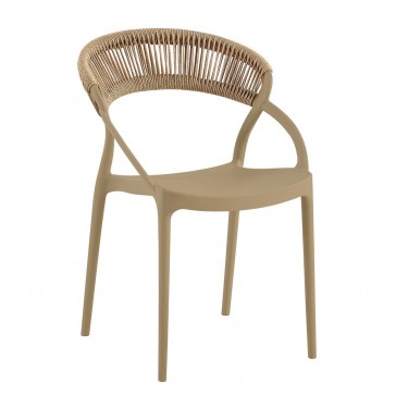 DORA Πολυθρόνα Στοιβαζόμενη, PP Tortora, Rope Wicker Φυσικό  53x61x78cm [-Μπεζ-Tortora-Sand-Cappuccino-] [-PP - PC - ABS-] Ε3151,3