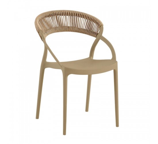 DORA Πολυθρόνα Στοιβαζόμενη, PP Tortora, Rope Wicker Φυσικό  60x53x80cm [-Μπεζ-Tortora-Sand-Cappuccino-] [-PP - PC - ABS-] Ε3151,3