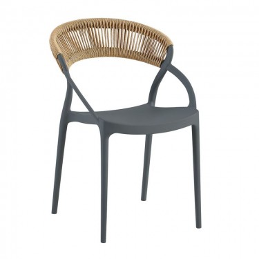 DORA Πολυθρόνα Στοιβαζόμενη, PP Ανθρακί, Rope Wicker Φυσικό  53x61x78cm [-Ανθρακί-, -Φυσικό-] [-PP - PC - ABS-] Ε3151,4