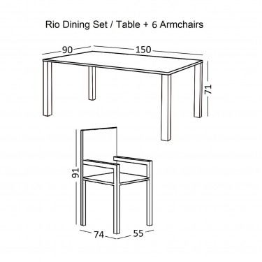 RIO Set Τραπεζαρία Κήπου Μέταλλο Βαφή Μπεζ, Textilene Μπεζ: Τραπέζι   6 Πολυθρόνες  Table:150x90x71 Armch:55x74x91 [-Μπεζ-Tortora-Sand-Cappuccino-] [-Textilene-, -Μέταλλο-] Ε250,82