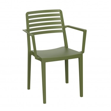 NOLA Πολυθρόνα Τραπεζαρίας Κήπου Στοιβαζόμενη, PP - UV Protection, Απόχρωση Λαδί  57x56x83cm [-Πράσινο-] [-PP - PC - ABS-] Ε310,3