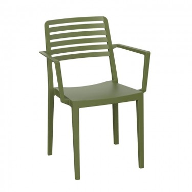 NOLA Πολυθρόνα Τραπεζαρίας Κήπου Στοιβαζόμενη, PP - UV Protection, Απόχρωση Λαδί  57x56x83cm [-Πράσινο-] [-PP - PC - ABS-] Ε310,3