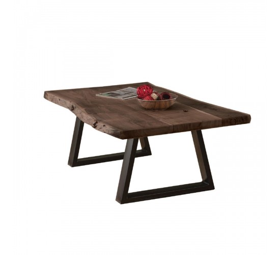 LIZARD Slim Τραπέζι Σαλονιού Καθιστικού, Μέταλλο Βαφή Μαύρο, Ξύλο Ακακία Καρυδί  115x65x40cm Solid Wood 25mm [-Καρυδί-, -Μαύρο-] [-Μέταλλο-, -Ξύλο-] ΕΑ7101,S1