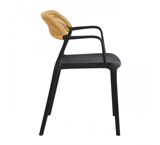 DOLLI Πολυθρόνα Στοιβαζόμενη, PP-UV Μαύρο, Rope Wicker Φυσικό  56x52x78cm Ε3152,1