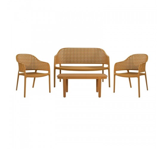 MALAGA Set Σαλόνι Κήπου 4τεμ, PP-UV Κροκί  2 Πολυθρ 1 Καναπ 1 Τραπεζάκι Ε320,S1