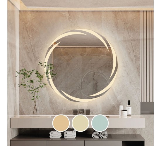 LED-1 Καθρέπτης Τοίχου - Φωτιζόμενος - Αφής, με 3 επιλογές εναλλαγής χρωμάτων  Φ60cm [-Διάφανο-] [-Γυαλί-] Ε7180,11