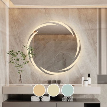 LED-1 Καθρέπτης Τοίχου - Φωτιζόμενος - Αφής, με 3 επιλογές εναλλαγής χρωμάτων  Φ60cm [-Διάφανο-] [-Γυαλί-] Ε7180,11