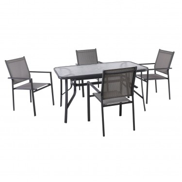 LANSON - RIO Set Τραπεζαρία Μέταλλο Ανθρακί, Textilene Γκρι: Τραπέζι   4 Πολυθρόνες  Table:120x70x71 Chair:55x55x86 [-Ανθρακί-, -Γκρι-] [-Textilene-, -Μέταλλο-] Ε6765,1S