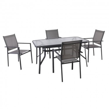 LANSON - RIO Set Τραπεζαρία Μέταλλο Ανθρακί, Textilene Γκρι: Τραπέζι   4 Πολυθρόνες  Table:120x70x71 Chair:55x55x86 [-Ανθρακί-, -Γκρι-] [-Textilene-, -Μέταλλο-] Ε6765,1S