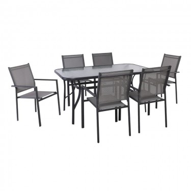LANSON - RIO Set Τραπεζαρία Μέταλλο Ανθρακί, Textilene Γκρι: Τραπέζι   6 Πολυθρόνες  Table:150x90x71 Chair:55x55x86 [-Ανθρακί-, -Γκρι-] [-Textilene-, -Μέταλλο-] Ε6765,S1