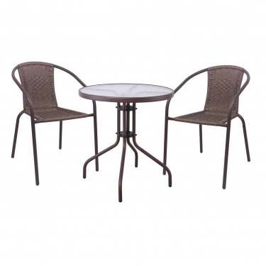 BALENO-W Set Κήπου - Βεράντας: Τραπέζι   2 Πολυθρόνες Μέταλλο Καφέ - Wicker Brown  Table:Φ60x70 Armchair:52x60x72 [-Καφέ-] [-Wicker-, -Μέταλλο-] Ε240W