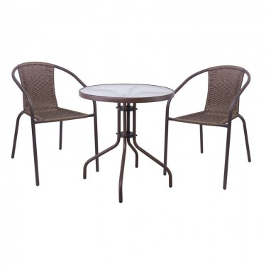 BALENO-W Set Κήπου - Βεράντας: Τραπέζι   2 Πολυθρόνες Μέταλλο Καφέ - Wicker Brown  Table:Φ60x70 Armchair:52x60x72 [-Καφέ-] [-Wicker-, -Μέταλλο-] Ε240W