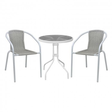 BALENO-W Set Κήπου - Βεράντας: Τραπέζι   2 Πολυθρόνες Μέταλλο Άσπρο, Wicker Beige  Table:Φ60x70 Armchair:52x60x72 [-Άσπρο-, -Μπεζ-Tortora-Sand-Cappuccino-] [-Wicker-, -Μέταλλο-] Ε240,8W
