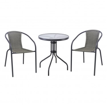 BALENO-W Set Κήπου - Βεράντας: Τραπέζι   2 Πολυθρόνες Μέταλλο Ανθρακί, Wicker Mixed Grey  Table:Φ60x70 Armchair:52x60x72 [-Ανθρακί-, -Γκρι-] [-Wicker-, -Μέταλλο-] Ε240,14W