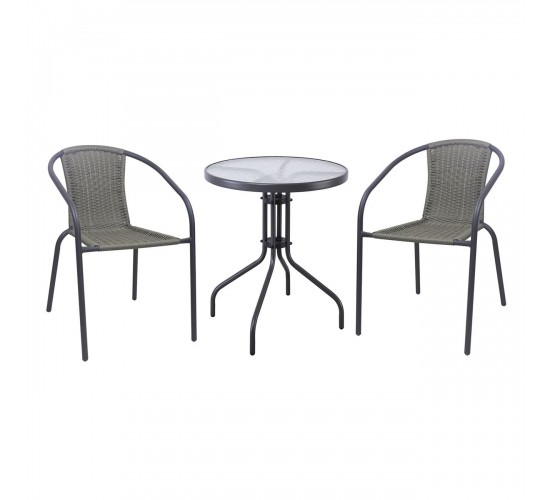 BALENO-W Set Κήπου - Βεράντας: Τραπέζι   2 Πολυθρόνες Μέταλλο Ανθρακί, Wicker Mixed Grey  Table:Φ60x70 Armchair:52x60x72 [-Ανθρακί-, -Γκρι-] [-Wicker-, -Μέταλλο-] Ε240,14W