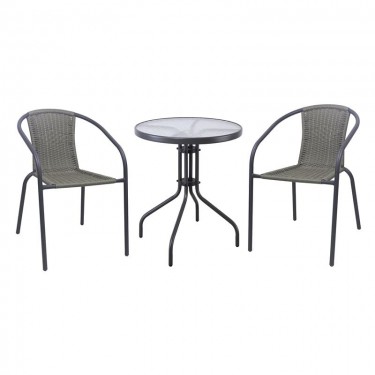 BALENO-W Set Κήπου - Βεράντας: Τραπέζι   2 Πολυθρόνες Μέταλλο Ανθρακί, Wicker Mixed Grey  Table:Φ60x70 Armchair:52x60x72 [-Ανθρακί-, -Γκρι-] [-Wicker-, -Μέταλλο-] Ε240,14W