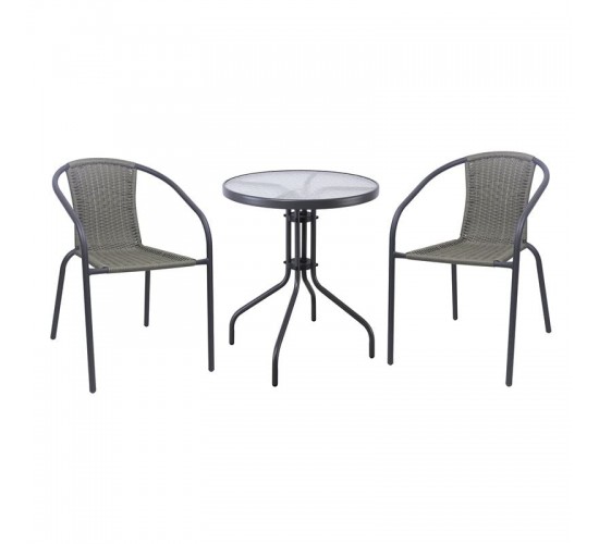 BALENO-W Set Κήπου - Βεράντας: Τραπέζι   2 Πολυθρόνες Μέταλλο Ανθρακί, Wicker Mixed Grey  Table:Φ60x70 Armchair:52x60x72 [-Ανθρακί-, -Γκρι-] [-Wicker-, -Μέταλλο-] Ε240,14W