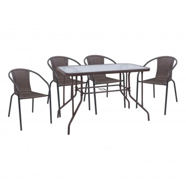 BALENO-W Set Τραπεζαρία Κήπου: Τραπέζι   4 Πολυθρόνες Μέταλλο Καφέ, Wicker Brown  Table:110x60x71 Seat:52x60x72 [-Καφέ-] [-Wicker-, -Μέταλλο-] Ε240,3W