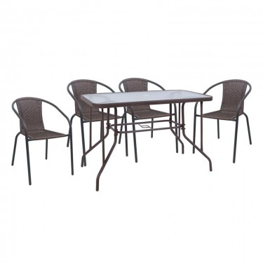 BALENO-W Set Τραπεζαρία Κήπου: Τραπέζι   4 Πολυθρόνες Μέταλλο Καφέ, Wicker Brown  Table:110x60x71 Seat:52x60x72 [-Καφέ-] [-Wicker-, -Μέταλλο-] Ε240,3W