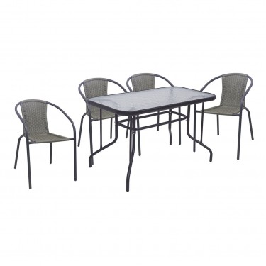 BALENO-W Set Τραπεζαρία Κήπου: Τραπέζι   4 Πολυθρόνες Μέταλλο Ανθρακί, Wicker Mixed Grey  Table:110x60x71 Seat:52x60x72 [-Ανθρακί-, -Γκρι-] [-Wicker-, -Μέταλλο-] Ε240,4W