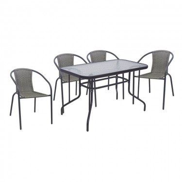 BALENO-W Set Τραπεζαρία Κήπου: Τραπέζι   4 Πολυθρόνες Μέταλλο Ανθρακί, Wicker Mixed Grey  Table:110x60x71 Seat:52x60x72 [-Ανθρακί-, -Γκρι-] [-Wicker-, -Μέταλλο-] Ε240,4W