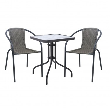 BALENO-W Set Κήπου - Βεράντας: Τραπέζι   2 Πολυθρόνες Μέταλλο Ανθρακί, Wicker Mixed Grey  Table:70x70x70 Seat:52x60x72 [-Ανθρακί-, -Γκρι-] [-Wicker-, -Μέταλλο-] Ε240,12W
