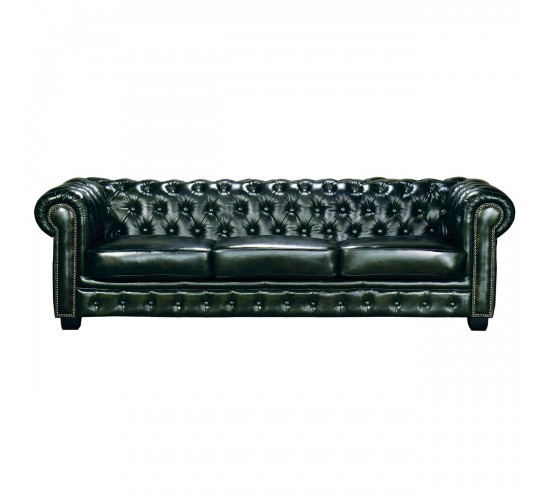 CHESTERFIELD Birmingham Καναπές 4Θέσιος Σαλονιού Καθιστικού, Δέρμα AntiqueGreen  241x92x74cm [-Πράσινο-] [-Leather - Rubica Leather-] Ε9574,43