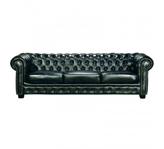 CHESTERFIELD Birmingham Καναπές 4Θέσιος Σαλονιού Καθιστικού, Δέρμα AntiqueGreen  241x92x74cm [-Πράσινο-] [-Leather - Rubica Leather-] Ε9574,43