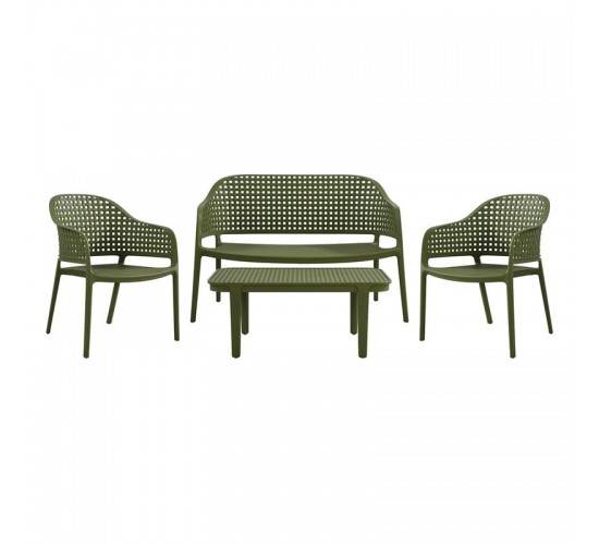 MALAGA Set Σαλόνι Κήπου 4τεμ, PP-UV Πράσινο  2 Πολυθρ 1 Καναπ 1 Τραπεζάκι Ε320,S2