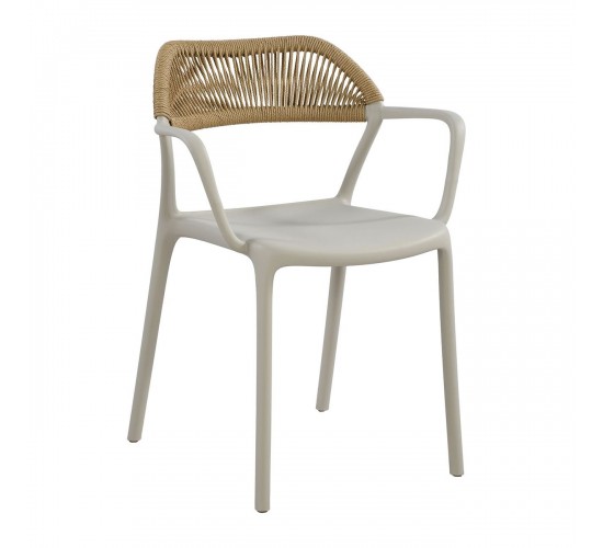 DOLLI Πολυθρόνα Στοιβαζόμενη, PP-UV Γκρι, Rope Wicker Φυσικό  56x52x78cm Ε3152,2