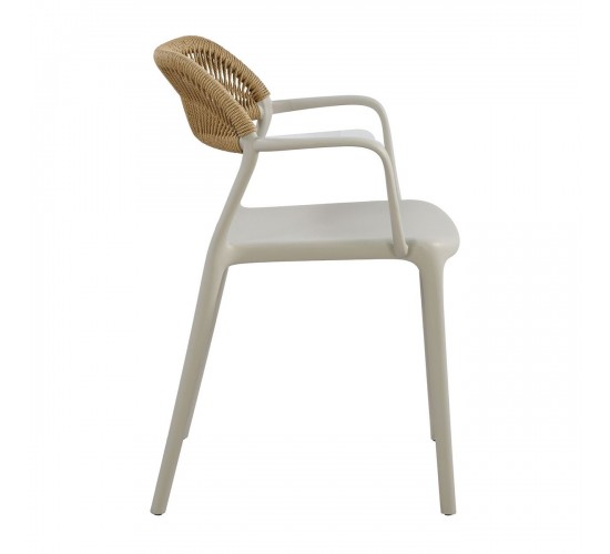 DOLLI Πολυθρόνα Στοιβαζόμενη, PP-UV Γκρι, Rope Wicker Φυσικό  56x52x78cm Ε3152,2