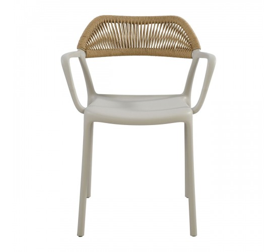 DOLLI Πολυθρόνα Στοιβαζόμενη, PP-UV Γκρι, Rope Wicker Φυσικό  56x52x78cm Ε3152,2