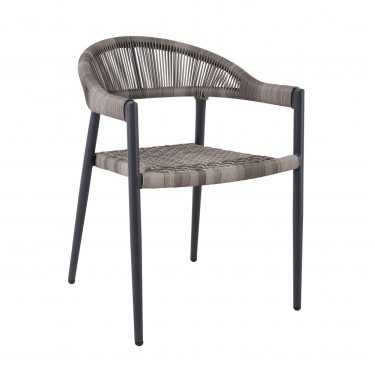 MADISON Πολυθρόνα Βεράντας- Κήπου, ALU Ανθρακί, Rope Wicker Γκρι, Στοιβαζόμενη  58x56x78cm [-Ανθρακί-, -Γκρι-] [-Wicker-, -Αλουμίνιο-] Ε6724,2